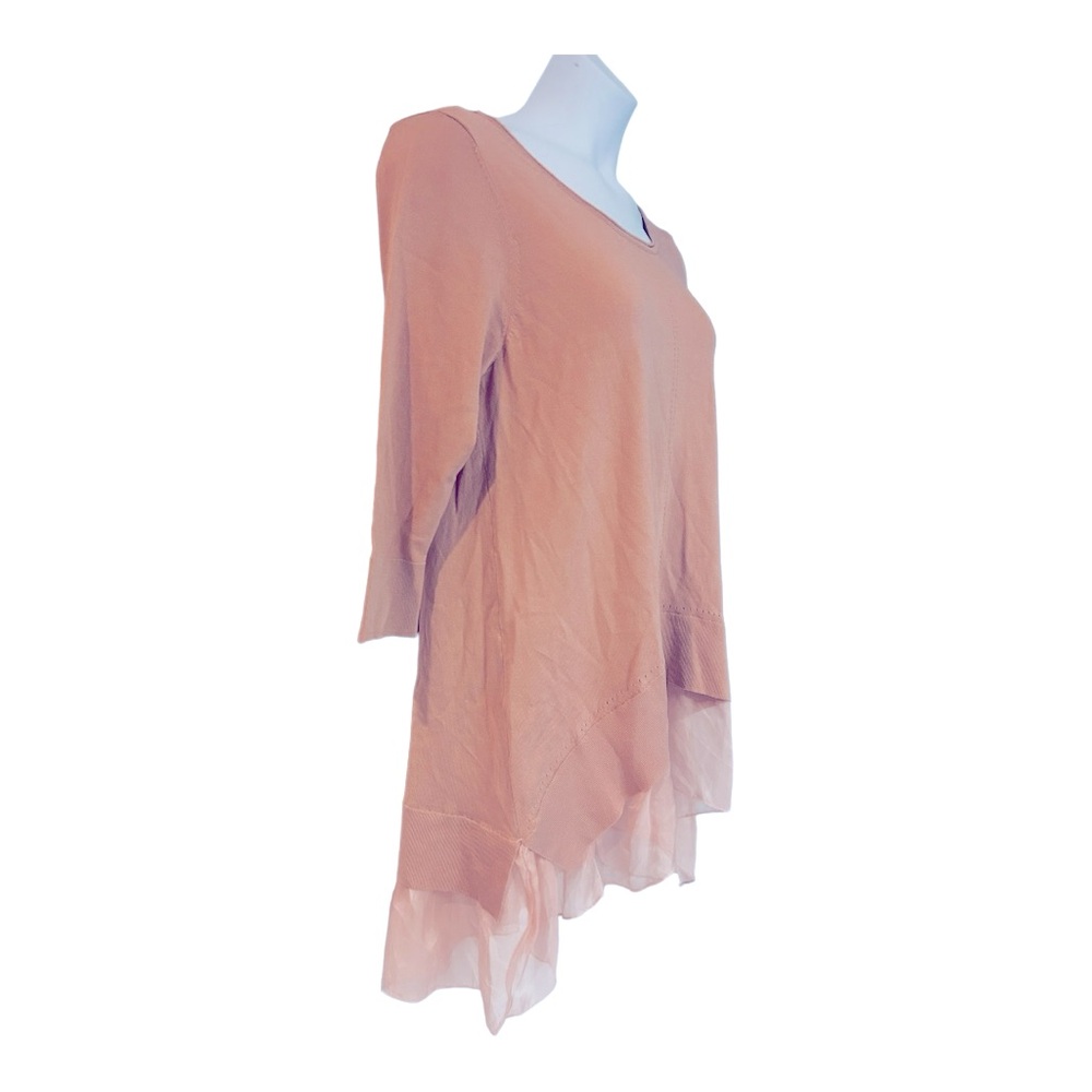 Monroe & Main Flutter Hem Light Sweater Blush Pink Hi Low Romantic Tunic Top - Picture 4 of 16